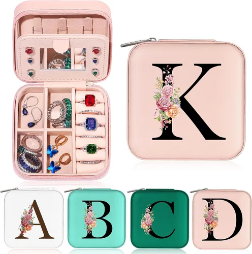 Organizador de joyas pequeño de viaje, cajas de joyería con inicial, organizador de joyas, regalos esenciales de viaje para mujeres, madres, amigas,