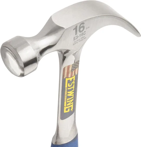 Miniatura 3 de ESTWING Martillo - Garra curvada de 16 oz con cara lisa y agarre de reducción de golpes - E3-16C, plateado