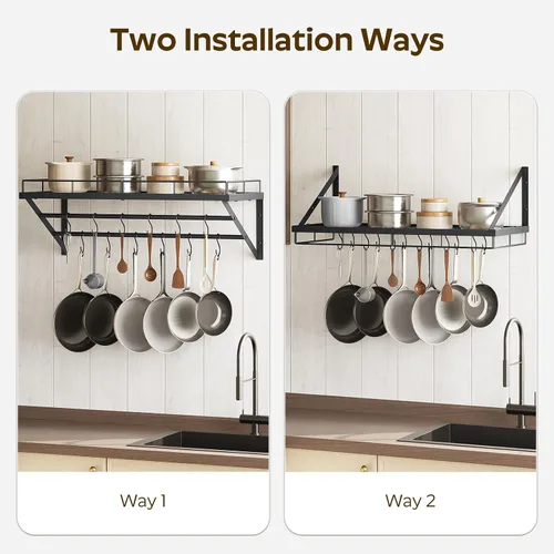 Miniatura 5 de YATINEY Estante para ollas, estante de pared de 30 pulgadas, organizador de ollas y sartenes de cocina con rieles colgantes de 2 niveles, 12 ganchos