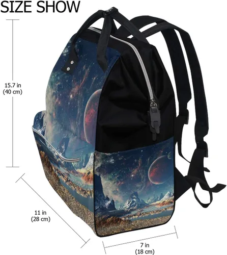 Miniatura 2 de Bolsa de pañales para bebés de gran capacidad, estilista de peluquería, tijeras de impresión duradera multifunción mochila de viaje, Alien Planeta