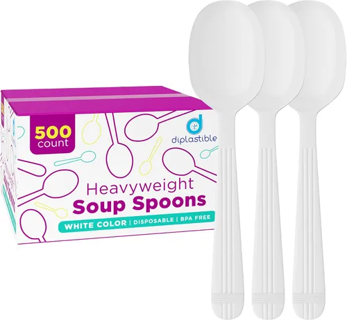 Miniatura 9 de 500 unidades – Cucharas de té de plástico blanco desechables de peso pesado Cucharas de postre de plástico Ideales para celebraciones, fiestas