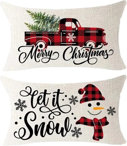 Miniatura 5 de ITFRO Juego de 2 fundas de almohada de algodón y lino, decoración de Navidad, decoración de pinos, árboles de pino, plantas del bosque, funda