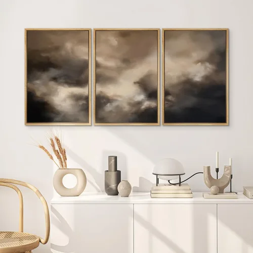Miniatura 3 de SIGNWIN Lienzo enmarcado para pared, juego de arte dramático de cielo tormentoso, ilustraciones de paisaje nuboso Moody, arte moderno decorativo