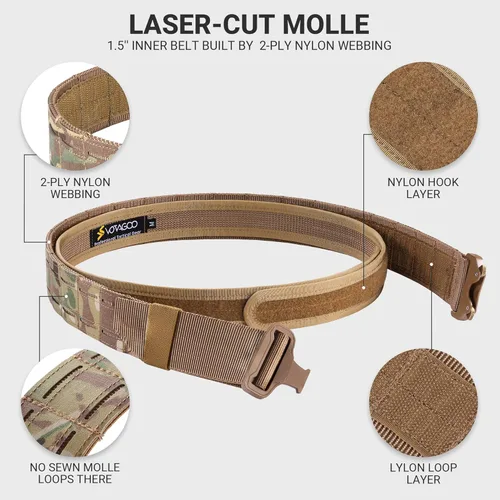 Miniatura 5 de VOTAGOO Cinturón táctico de batalla con hebilla de liberación rápida sistema MOLLE, cinturón resistente para pistola