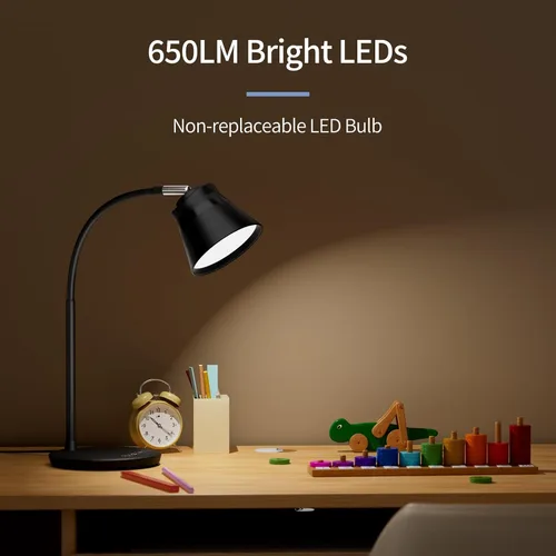 Miniatura 2 de AXX TU08 - Lámpara de escritorio LED pequeña con puerto de carga USB, 650 lúmenes, 3 modos de color, atenuación de 5 toques, temporizador de 30/60
