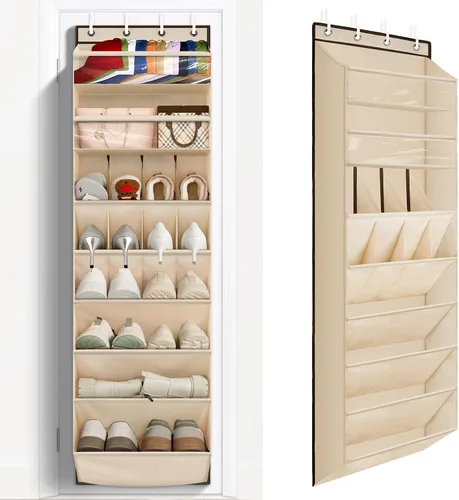 Miniatura 12 de FENTEC 1 paquete de organizadores de zapatos para colgar sobre la puerta, organizador de zapatos colgante con bolsillo profundo grande para zapatos