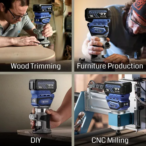 Miniatura 6 de SainSmart Enrutador de madera inalámbrico, compacto para batería MAK de 18 V, enrutador recortador sin escobillas con 5 velocidades variables