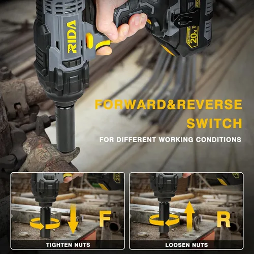 Miniatura 5 de RIDA POWER - Llave de impacto inalámbrica, pistola de impacto de 1/2 pulgada con 5 opciones de par máximo de 300 pies-libras (400 N.m), con batería
