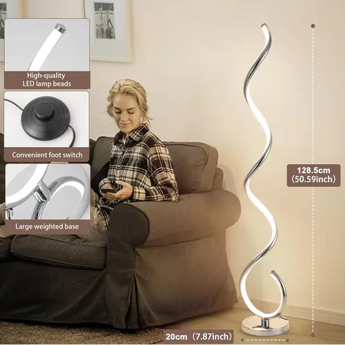 Miniatura 3 de EIDISUNY Lámpara de pie moderna para sala de estar, lámparas de pie LED en espiral de 3 colores con control remoto e interruptor de pie, lámpara