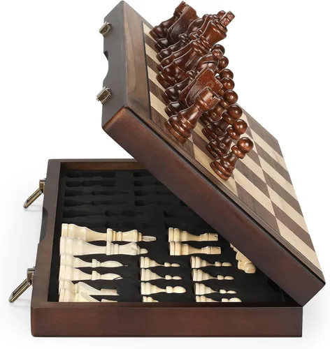 Juego de ajedrez magnético de madera para adultos y niños, tablero de ajedrez de 12 pulgadas con piezas hechas a mano, plegable, portátil, único,