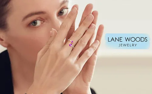 Miniatura 6 de LANE WOODS Anillos de piedra natal para mujer, plata de ley 925, doble corazón, abierto, anillo de banda ajustable
