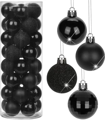 Miniatura 52 de Adornos de bolas de Navidad negras de 2.36 pulgadas, 25 piezas inastillables, set de adornos de Navidad, bolas de Halloween, adorno negro para árbol