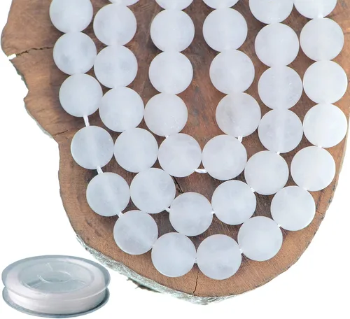 Miniatura 21 de Piedras preciosas redondas de jade blanco mate natural de 0.236 pulgadas esmeriladas, 120 cuentas sueltas a granel para hacer joyas y pulseras