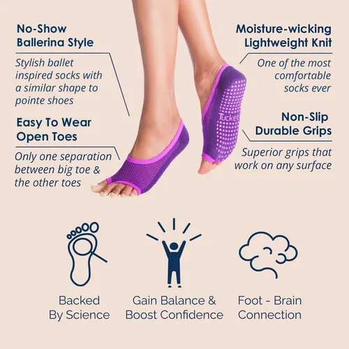 Miniatura 2 de Tucketts Calcetines antideslizantes sin dedos de bailarina - Barre, pilates, baile, hogar y ocio - Talla 5-9 - 1 par