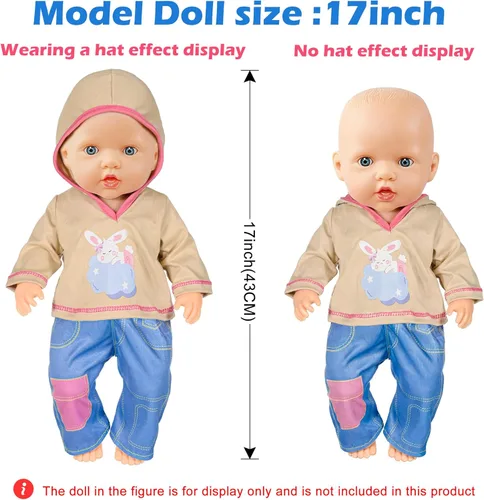 Miniatura 3 de 10 juegos de ropa y accesorios para muñecas que incluyen monos y atuendos para muñecas recién nacidas de 14 a 17 pulgadas (35 a 43 cm)