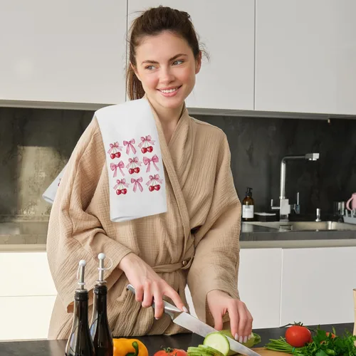 Miniatura 3 de Coquette - Toallas de cocina de cereza con lazo rosa, toallas de mano de cereza femenina para decoración de baño, bonitos paños de cocina estéticos