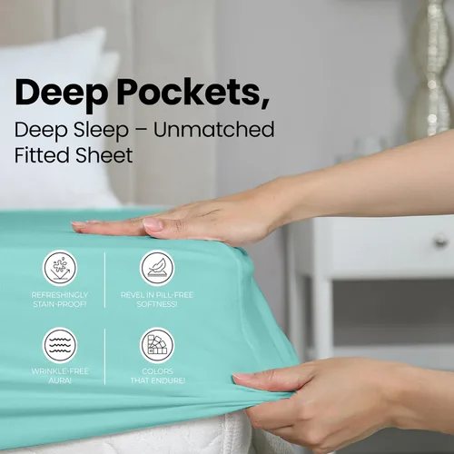 Miniatura 4 de Utopia Bedding Sábana Bajera Completa Ajustada - Sábana de Fondo - Bolsillo Profundo - Microfibra Suave - Resistente al Encogimiento y la Azul Spa
