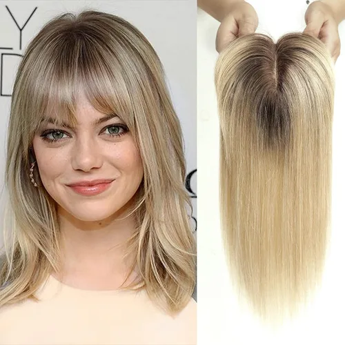 Miniatura 14 de HAIRCUBE Pelucas de cabello humano 100% con flequillo, densidad 150%, base de seda, clip en la parte superior, pelucas de cabello superior