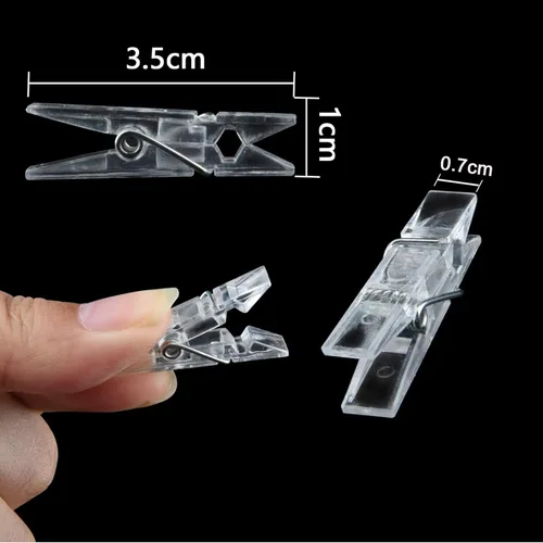 Miniatura 2 de 128 clips para fotos, mini clips transparentes de plástico transparente para cadena de luces de hadas (transparente)