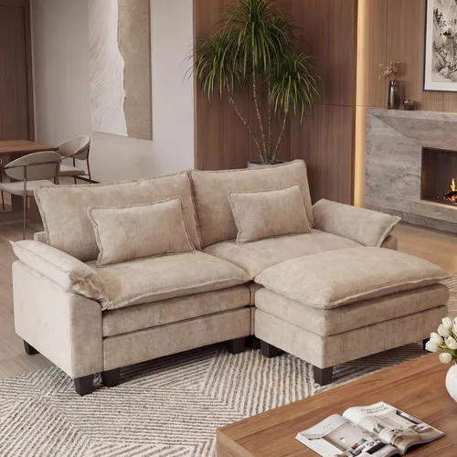 Miniatura 16 de URRED Cloud Couch Sofá Seccional Modular, Sofá Moderno en Forma de U de Asiento Profundo de 157", con 2 Otomanas y Almohadas, Sofás de Chenilla Azul