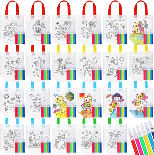 Miniatura 5 de Chunful 60 piezas de lindas bolsas de regalo para colorear para la fiesta de cumpleaños de niños, bolsas de colorear reutilizables para fiestas
