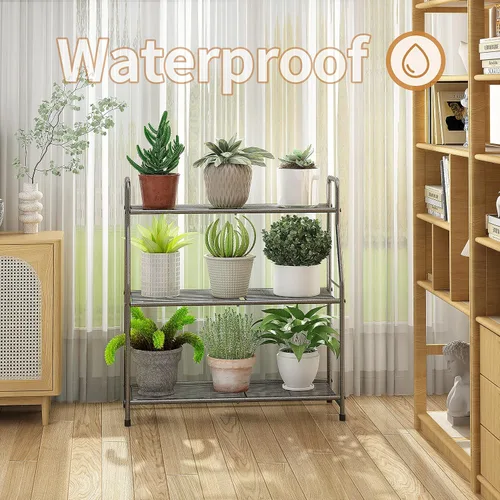 Miniatura 4 de Simple Trending Soporte para plantas al aire libre e interior, estante de metal impermeable de 3 niveles para sala de estar, balcón y jardín