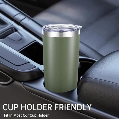 Miniatura 6 de Vaso de acero inoxidable de 20 onzas con tapa, doble pared aislada al vacío, taza de café de 20 onzas con recubrimiento en polvo para bebidas Verde