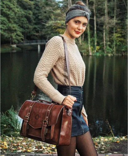 Miniatura 2 de ECOSUSI Mochila para mujer, maletín para computadora portátil, de cuero vegano, bolsas de trabajo para portátiles de 15.6 pulgadas, color café, 15,6