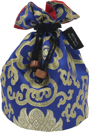 Tibetano hecho a mano brocado tela cantante cuenco de almacenamiento bolsa de transporte (azul)