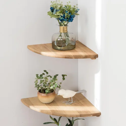 Miniatura 31 de Estante Esquinero, Estante Esquinero Flotante de Madera de Roble Macizo de 7 pulgadas Montaje en Pared Extremo Redondo Estantes Flotantes