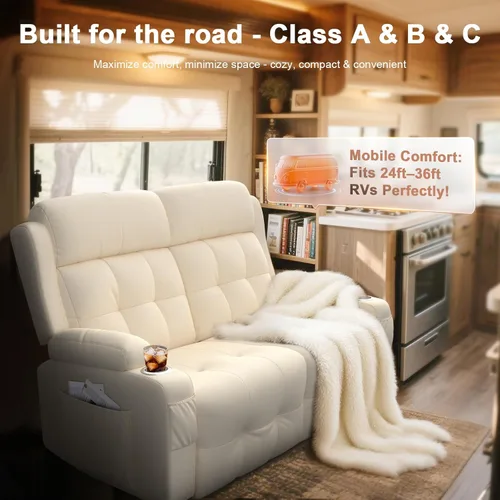 Miniatura 3 de Sofá reclinable de dos plazas, sofá reclinable de masaje de gran capacidad, silla de dos plazas para RV con espacio de almacenamiento, portavasos