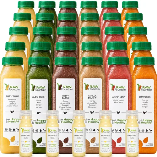 Miniatura 8 de Raw Fountain, limpieza de jugo de proteína de 3 días, limpieza desintoxicante cruda totalmente natural, frutas prensadas en frío, verduras, sabor