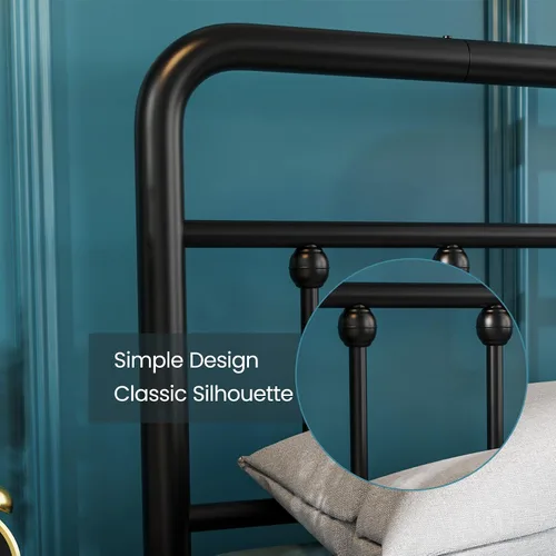 Miniatura 3 de Flolinda Base de cama clásica de plataforma metálica de tamaño matrimonial con estilo victoriano, marco de cama matrimonial con listones de acero