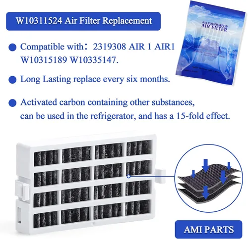 Miniatura 3 de AMI PARTS Filtro de aire de flujo fresco W10311524 AIR1 y repuesto de conservador de productos W10346771A compatible con refrigerador (6 paquetes)