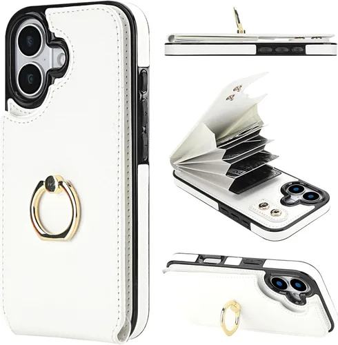 Miniatura 13 de Folosu Funda compatible con iPhone 17 con soporte para tarjetas, rotación de 360°, soporte de anillo de dedo con función atril, bloqueo RFID