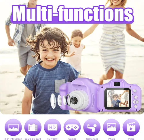 Miniatura 2 de Cámara para niños, cámaras de video digitales HD para niños, juguetes de regalo para niñas y niños de 3 a 12 años, cámara portátil para selfie