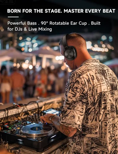 Miniatura 3 de AOC Auriculares con cable, auriculares con monitor de estudio de DJ sobre la oreja con tiempo de reproducción de 72 horas, conector de 0.138