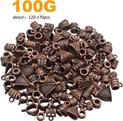 Miniatura 3 de BronaGrand 3.53 oz (alrededor de 120-170 piezas) Cuentas mixtas de cobre antiguo, cuentas espaciadoras, cuentas de tubo de fianza, dijes de pulsera