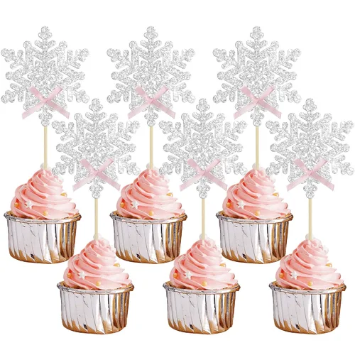 Miniatura 15 de Gyufise 24 adornos de copos de nieve Oh Baby para cupcakes con purpurina azul, decoración de pastel de baby shower congelado para baby shower