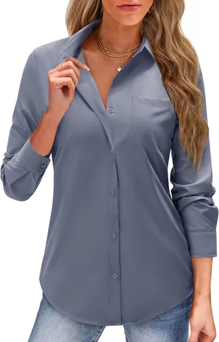 Miniatura 6 de J.VER Camisas con botones para mujer, camisas de vestir de manga larga, blusas de trabajo con cuello casual de negocios