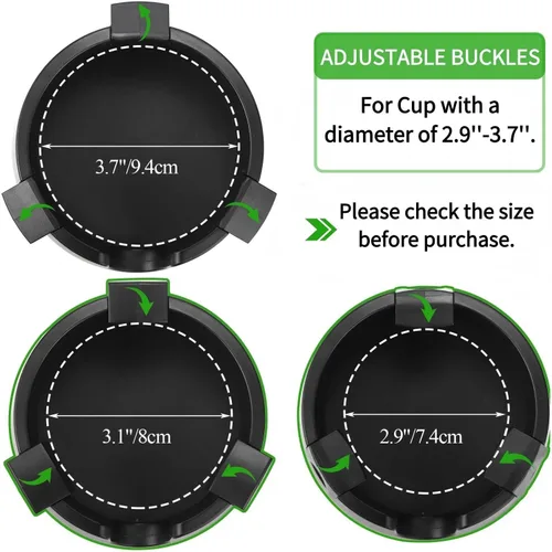 Miniatura 4 de Paquete de 2 portavasos antiderrames, soporte adhesivo para tazas de escritorio, soporte ajustable de plástico para bebidas para escritorio, Negro