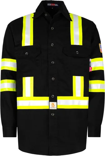 Miniatura 10 de BOCOMAL Camisas FR de alta visibilidad con botones de 7.5 onzas ANSI/ISEA tipo O Class1 resistente al fuego Hi Vis Refective Safety Jacket Azul