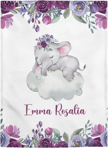 Miniatura 3 de Mantas de bebé personalizadas para niñas, mantas personalizadas, manta de elefante floral, niña, recién nacido, vellón, sherpa, tamaño King