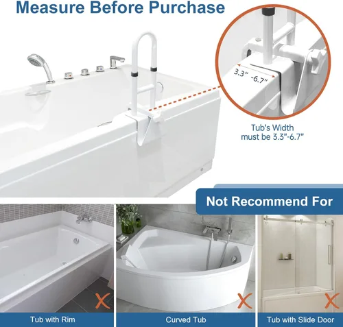 Miniatura 2 de HEPO Barra de seguridad ajustable para bañera para ancianos, barra de agarre para bañera para baño, abrazadera de mango de bañera de asistencia