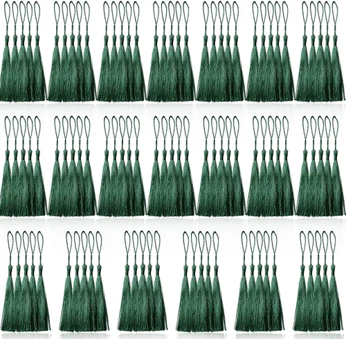 Miniatura 10 de 100 piezas de mini borlas negras de 13 cm/5 pulgadas con bucles para marcapáginas, fabricación de joyas, proyectos de bricolaje