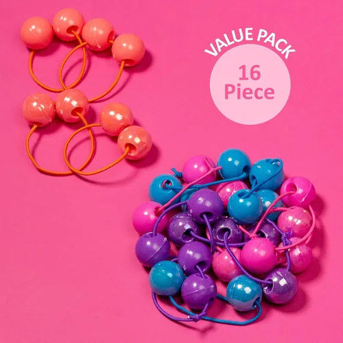 Miniatura 6 de 16 piezas Coletas Bolas de 24MM (0.94 in) Elásticos para Cabello Colección Bolas de Coleta de Colores Brillantes Para Niñas y Niños Pequeños Liso