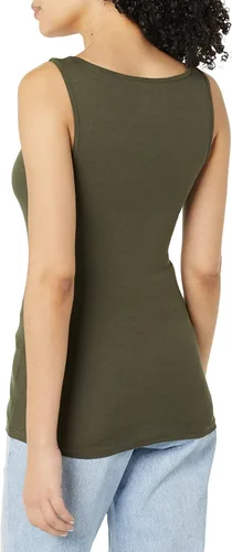 Miniatura 3 de Tienda Essentials Camiseta de tirantes de cuello cuadrado ajustada para mujer, paquete de 2