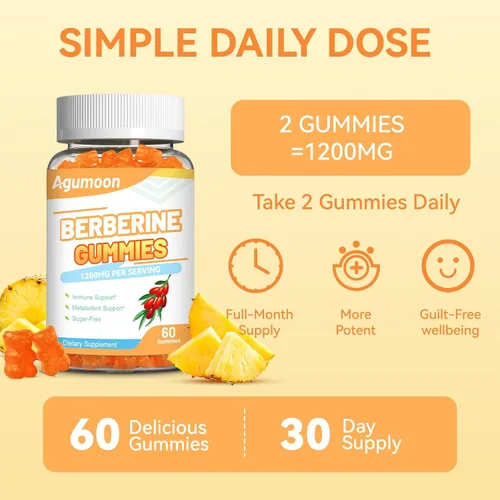 Miniatura 7 de Gomitas de berberina de 1200 mg, suplemento de berberina de alta potencia con canela de Ceilán para el sistema inmunológico y el metabolismo, sin