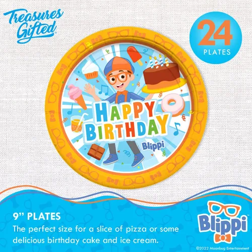 Miniatura 2 de Treasures Gifted Decoraciones de cumpleaños con licencia oficial de Blippi, platos llanos de 9 pulgadas, 24 unidades, suministros de fiesta Blippi