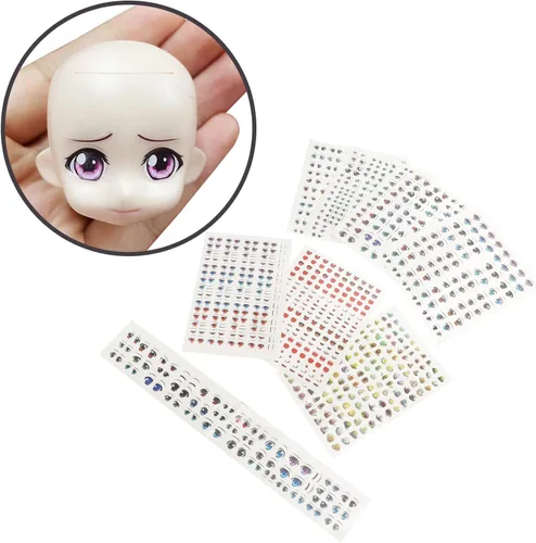 Miniatura 6 de EXCEART Calcomanías para ojos de muñeca con calcomanías de agua para cejas, 8 hojas de estilo mixto para bricolaje, muñeca de arcilla, maquillaje